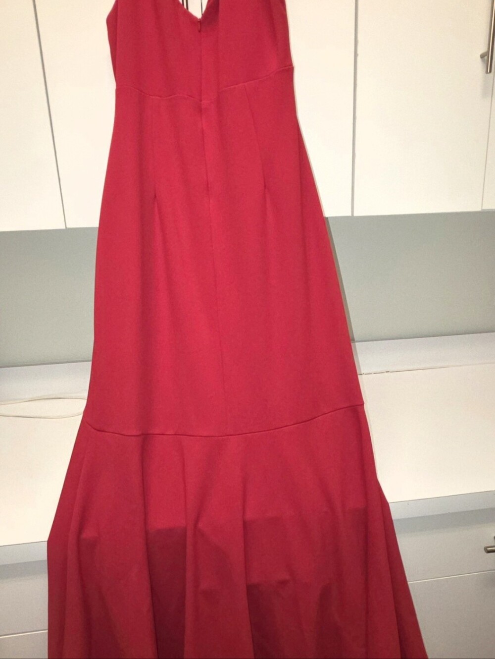 Red V-Neck Ruffle High-Low Evening Dress - Picture 4 of 4